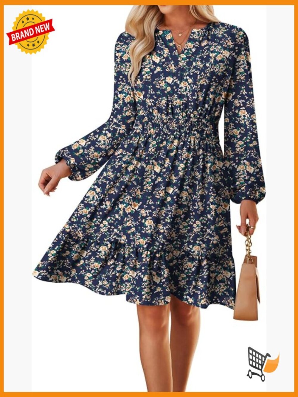 Long Sleeve Floral Mini Dress with Pockets for Women